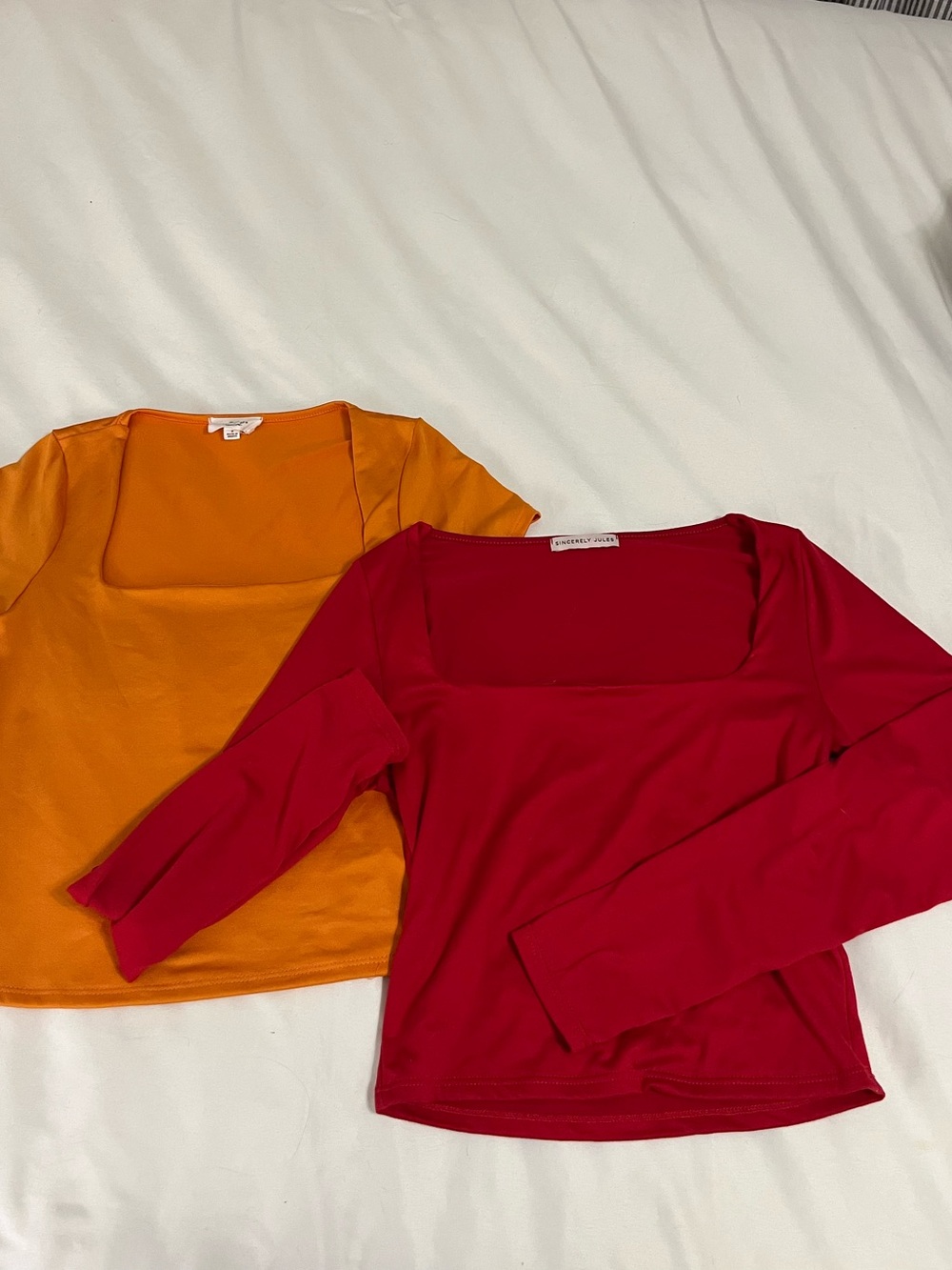 Sincerely Jules Orange & Red Square Neck top bundle!